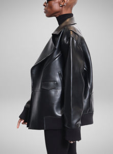 NORMA KAMALI | Oversized Faux Leather Moto Jacket