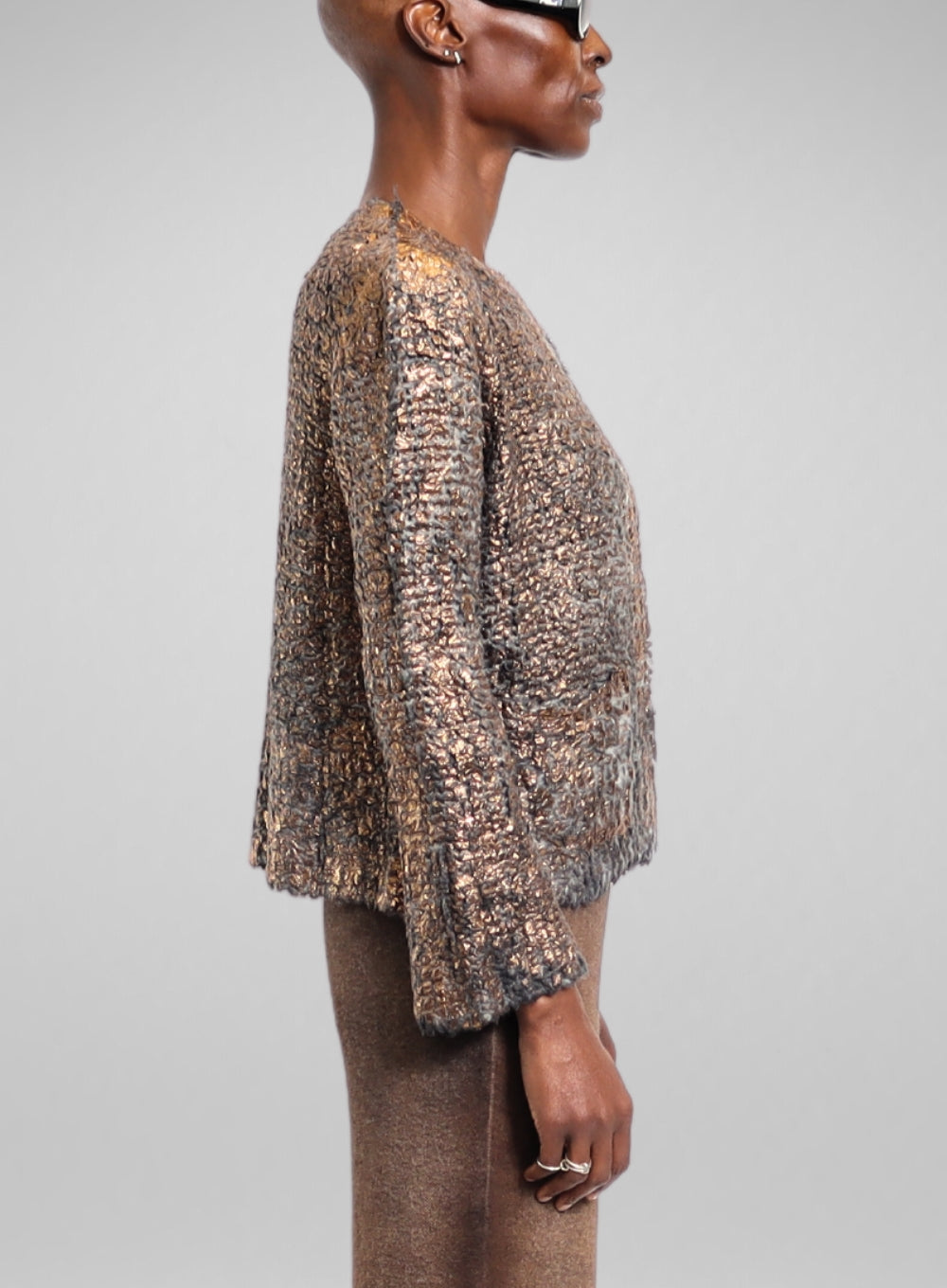 AVANT TOI | Laminated Round Neck Furry Knit Cardigan