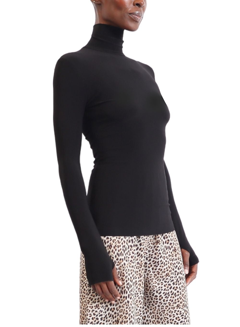 Norma Kamali Slim Fit Long Sleeve Turtleneck Top - Black