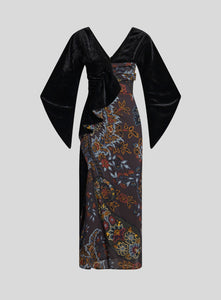 ETRO | Velvet & Floral Print Midi Dress