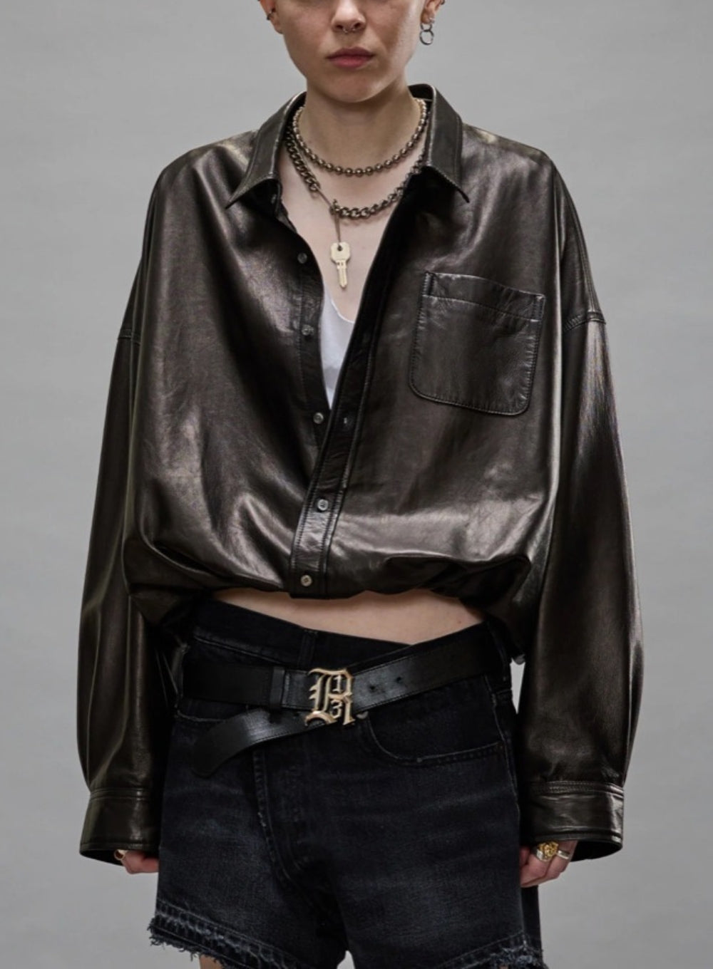 R13 | Leather Crossover Bubble Shirt