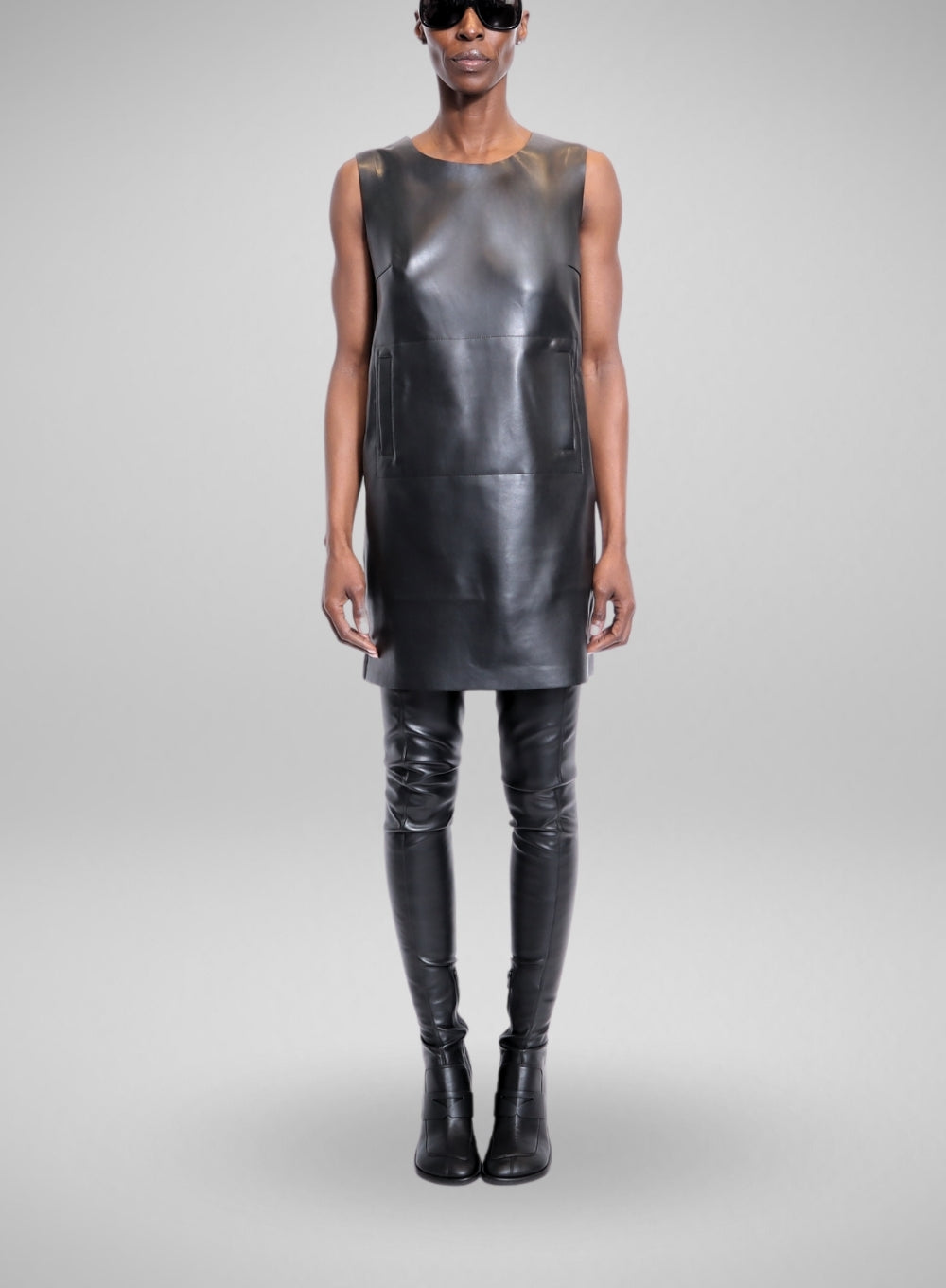 NORMA KAMALI | Faux Leather Sleeveless Mini Dress