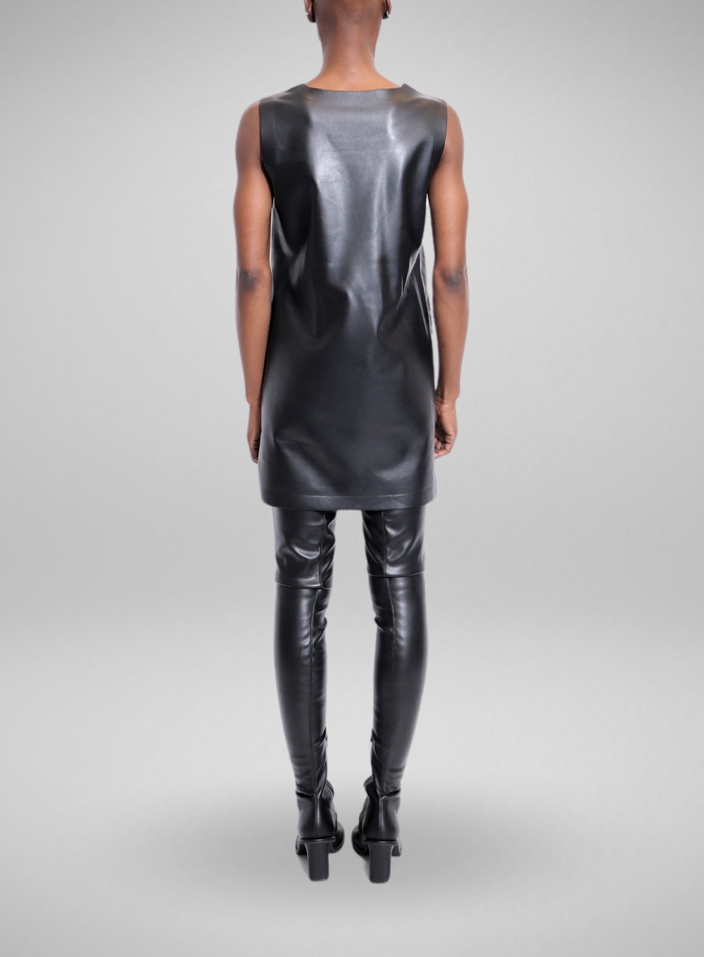 NORMA KAMALI | Faux Leather Sleeveless Mini Dress