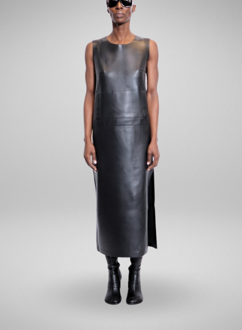 NORMA KAMALI | Faux Leather Sleeveless Side Slit Dress