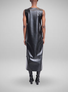 NORMA KAMALI | Faux Leather Sleeveless Side Slit Dress