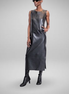 NORMA KAMALI | Faux Leather Sleeveless Side Slit Dress