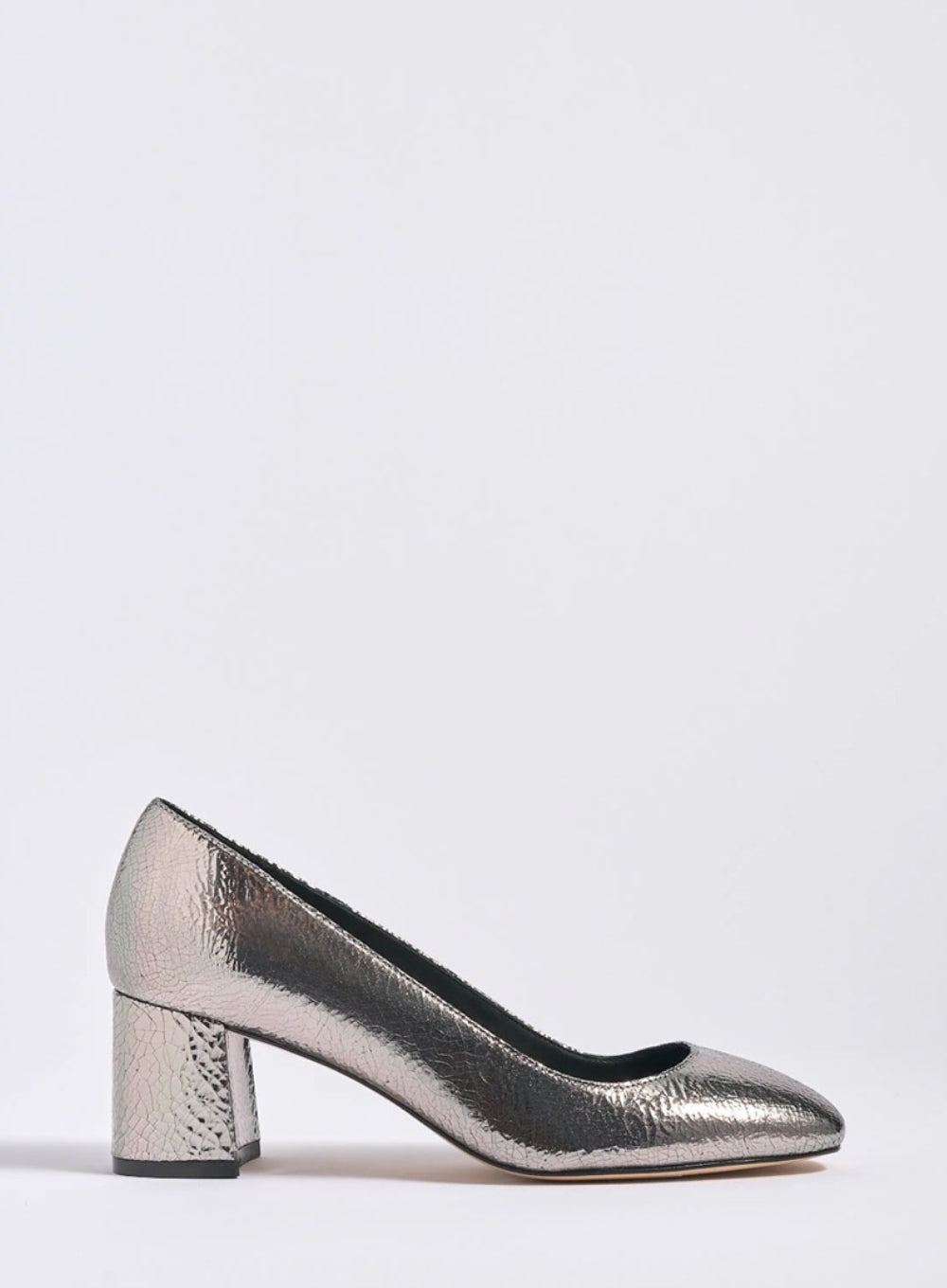 Metallic block heel pump best sale