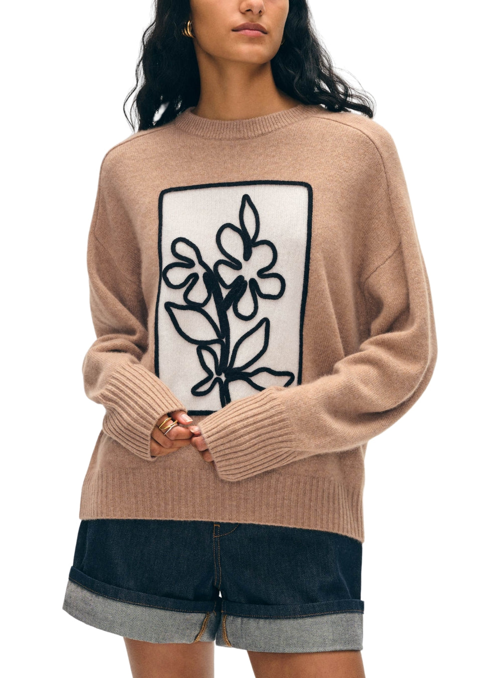 WHITE + WARREN | Cashmere Floral Applique Crewneck