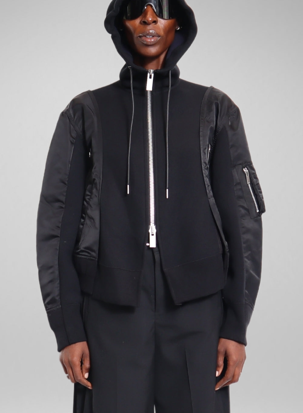 SACAI | Nylon Twill Sponge Sweat Zip-Up Hoodie