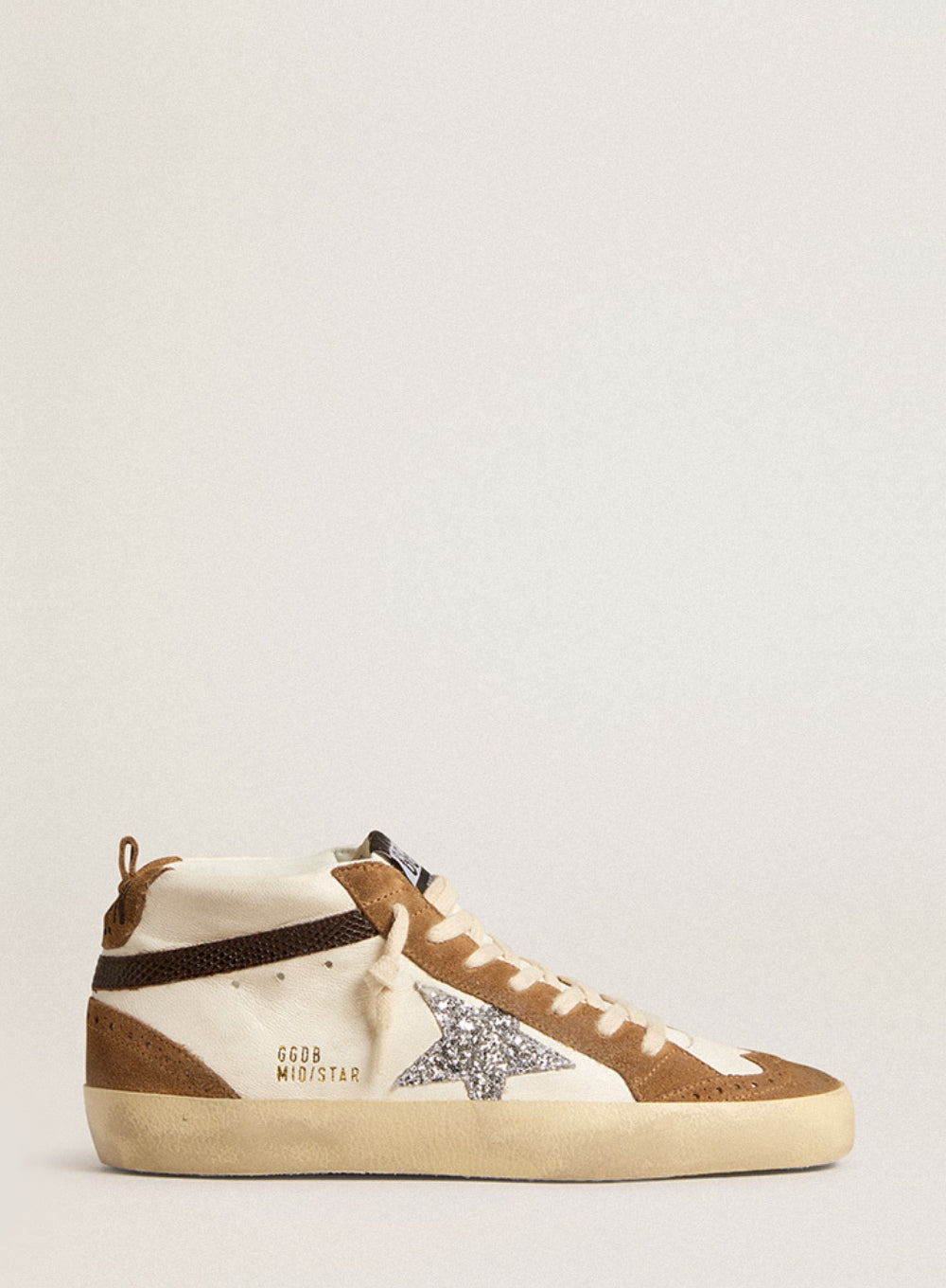 GOLDEN GOOSE | Mid-Star Leather Sneaker With Glitter Star