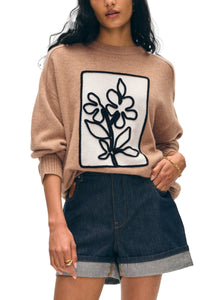 WHITE + WARREN | Cashmere Floral Applique Crewneck