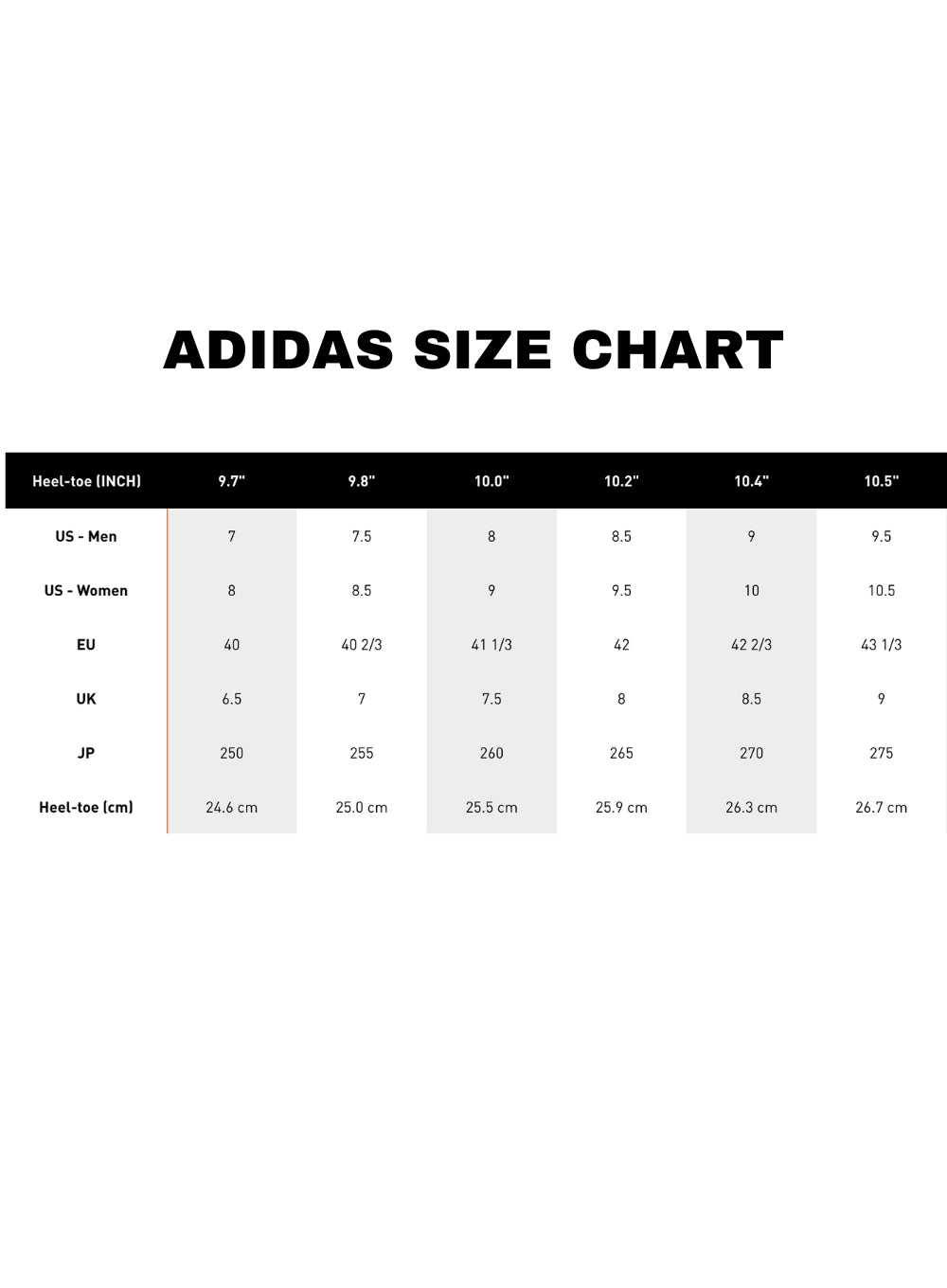 Adidas stan smith size chart hotsell